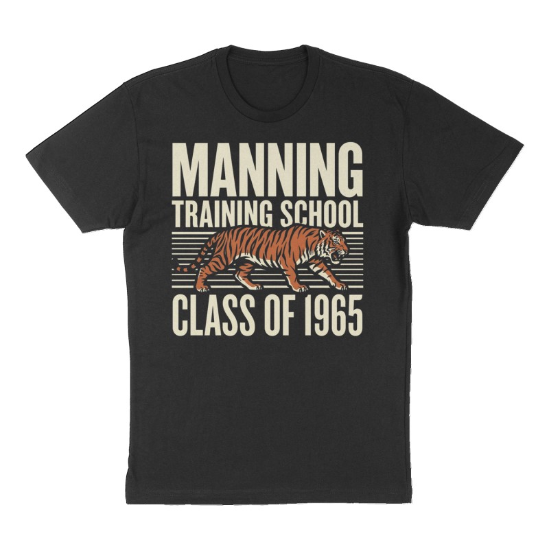 Custom t-shirt: "Manning Training School Class of1965", Front print, black shirt
