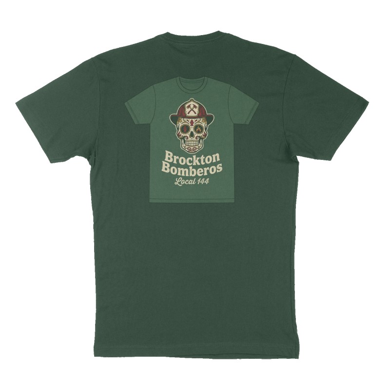 Custom t-shirt: "Brockton Bomberos", Back print, forest-green shirt