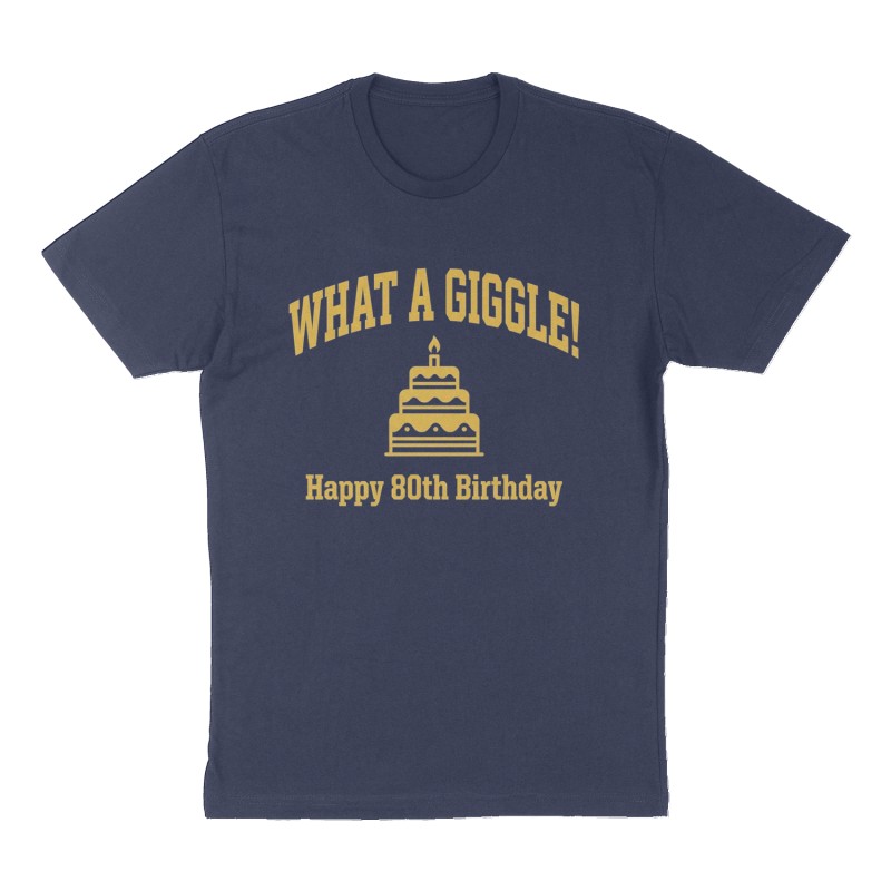 Custom t-shirt: "What a Giggle!", Front print, navy shirt