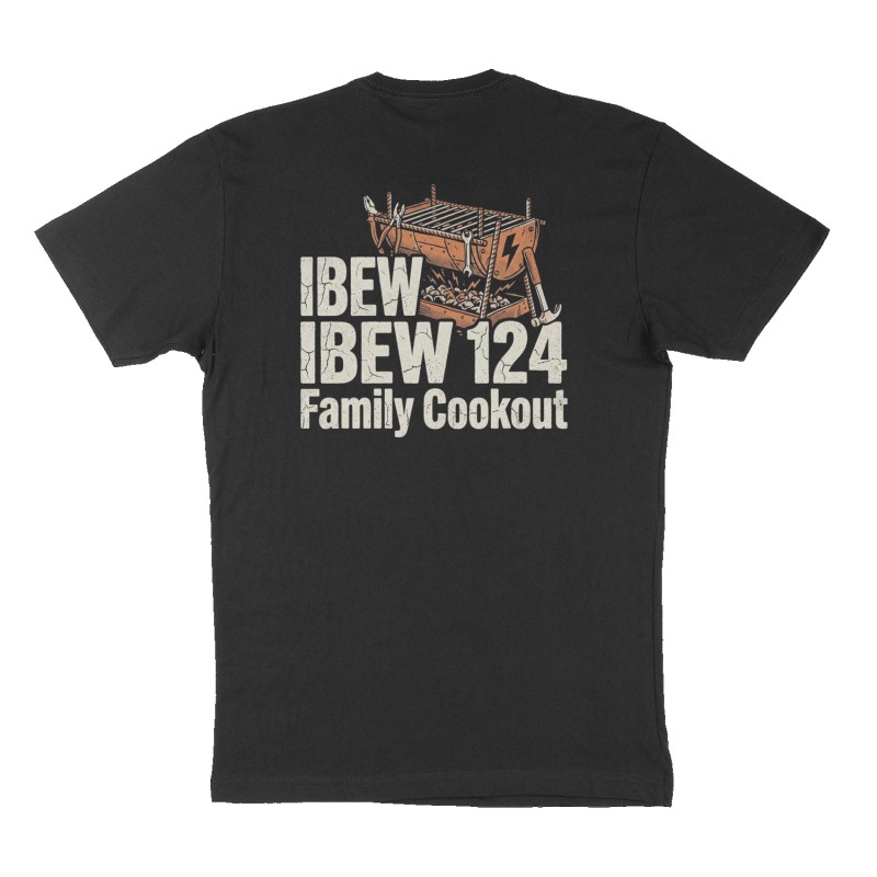 Custom t-shirt: "IBEW 124 Family Cookout ", Back print, black shirt