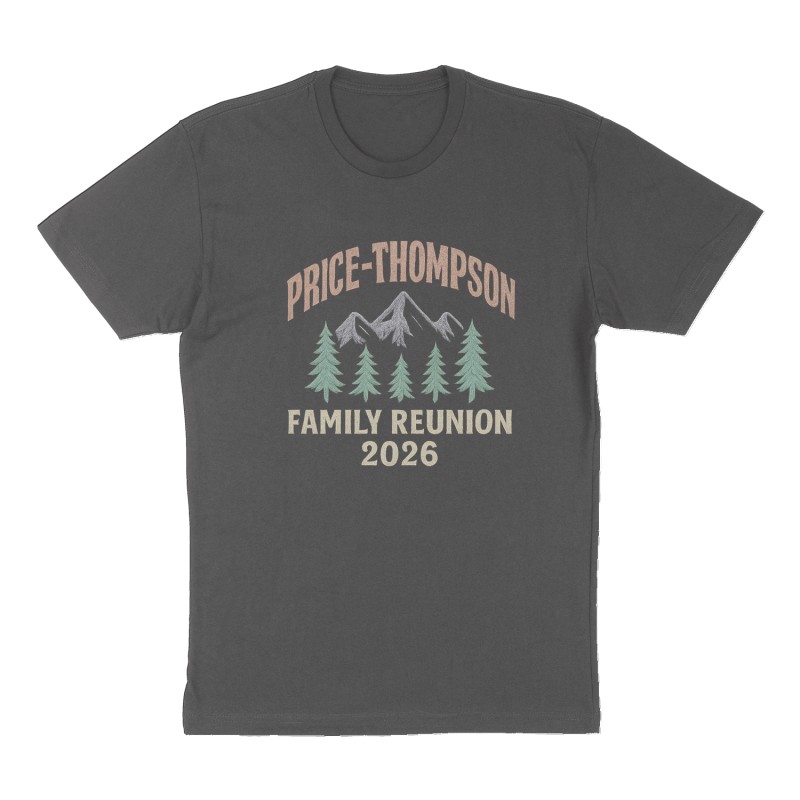 Custom t-shirt: "Price-Thompson ", Front print, charcoal shirt
