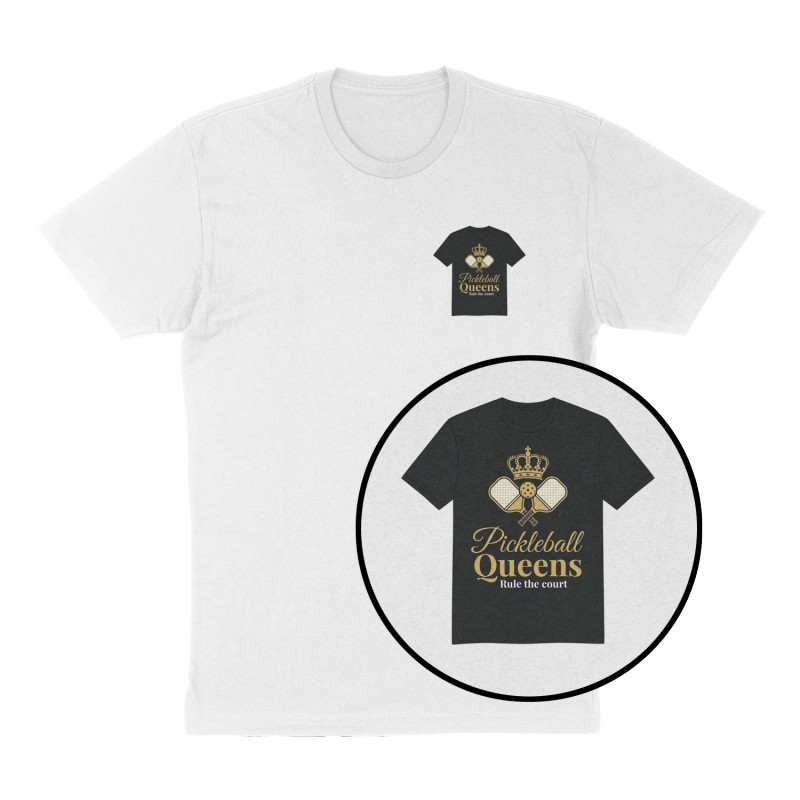 Custom t-shirt: "Pickleball queens ", Left Chest print, white shirt