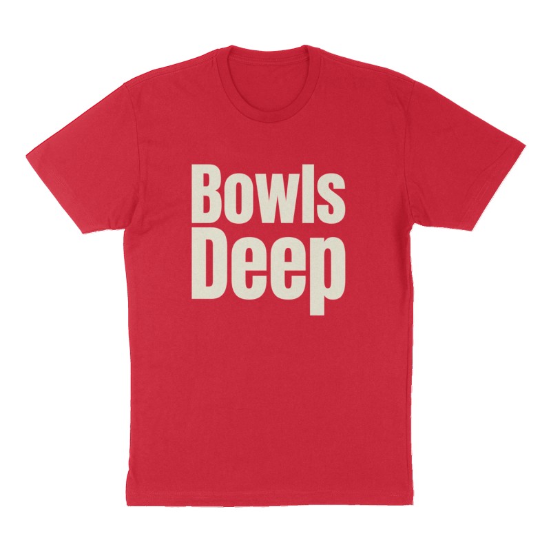 Custom t-shirt: "Bowls Deep", Front print, red shirt