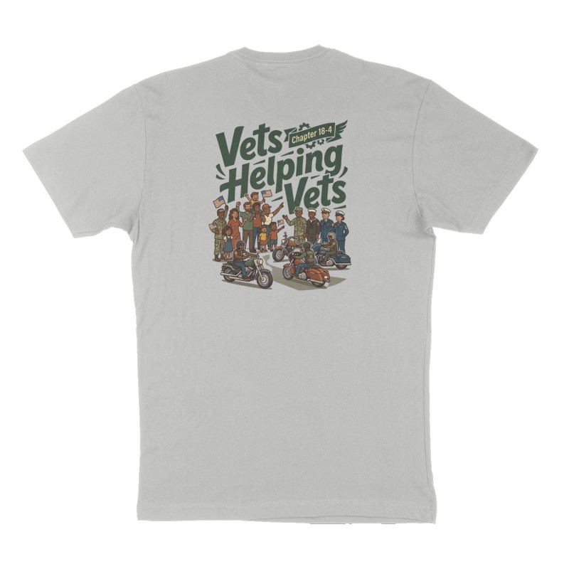 Custom t-shirt: "Vets Helping Vets", Back print, heather-gray shirt