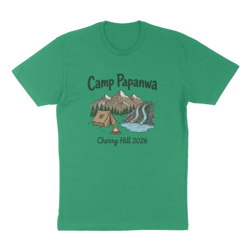 Custom t-shirt: "Camp Papanwa", Front print, green shirt
