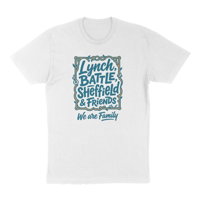 Custom t-shirt: "Lynch, Battle, Sheffield & Friends", Front print, white shirt