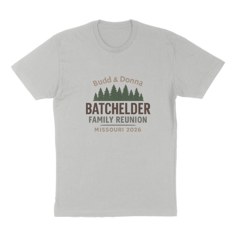 Custom t-shirt: "Budd & Donna Batchelder Family Reunion ", Front print, heather-gray shirt