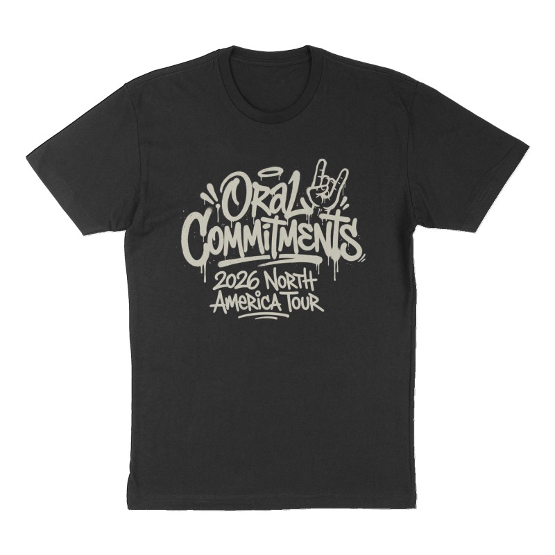 Custom t-shirt: "Oral Commitments", Front print, black shirt