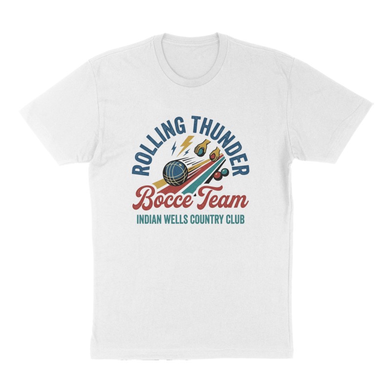 Custom t-shirt: "Rolling Thunder Bocce Team", Front print, white shirt
