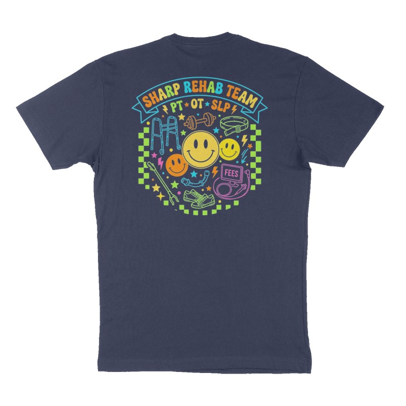 Custom t-shirt: "Sharp Rehab Team", Back print, navy shirt