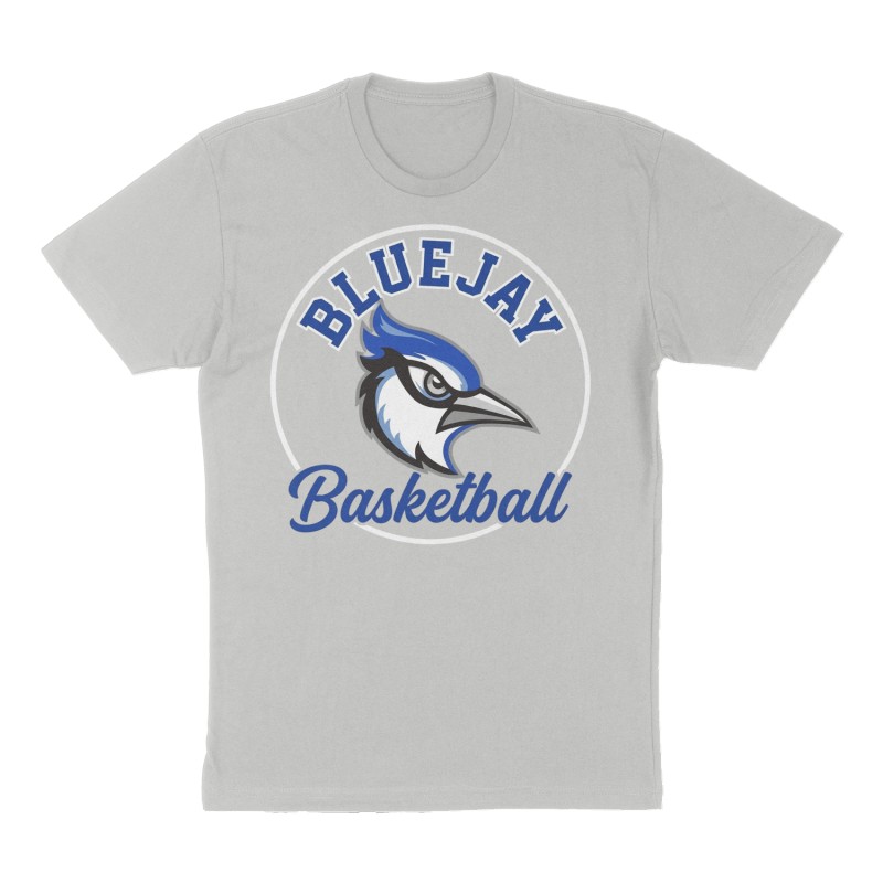 Custom t-shirt: "Bluejay Basketball", Front print, heather-gray shirt