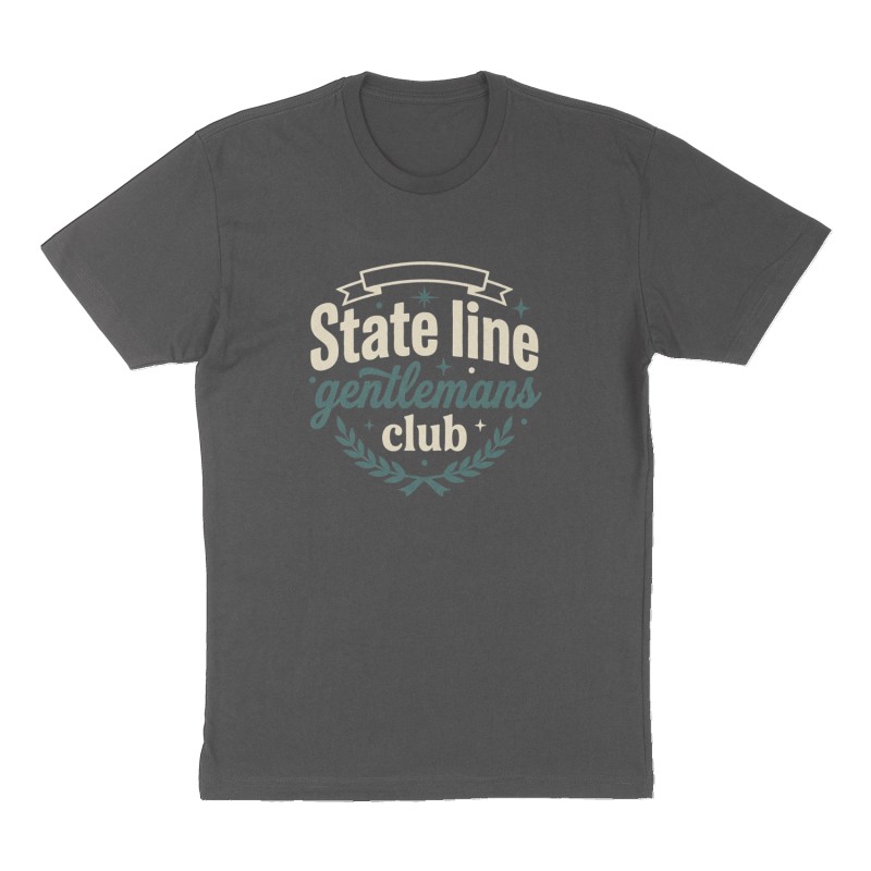 Custom t-shirt: "State line gentlemans club", Front print, charcoal shirt