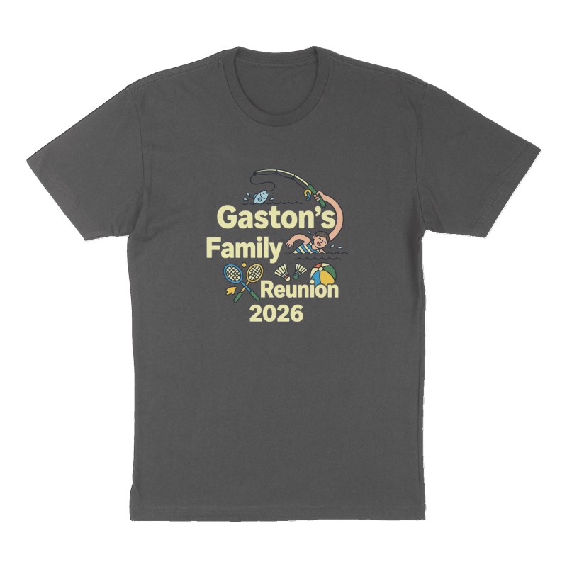 Custom t-shirt: "Gaston's Family Reunion 2026", Front print, charcoal shirt
