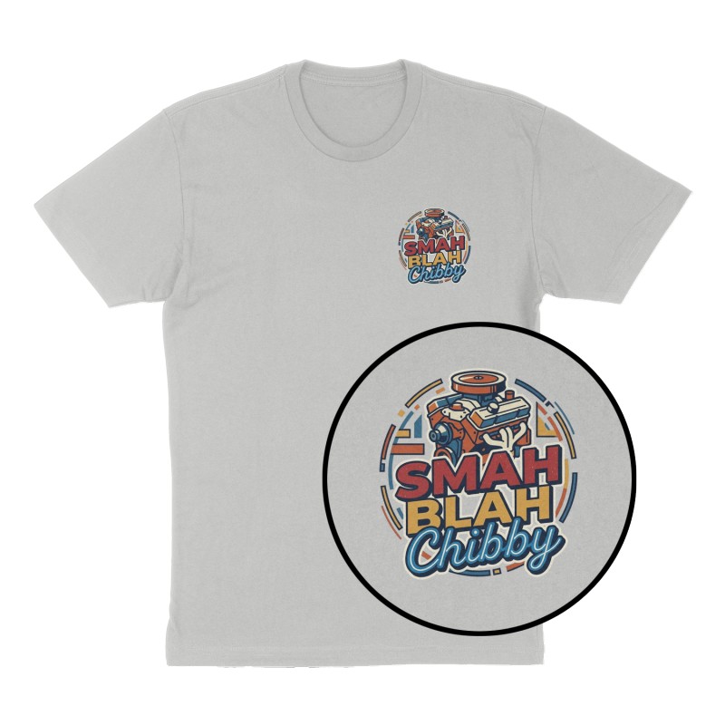 Custom t-shirt: "SMAH BLAH CHIBBY", Left Chest print, heather-gray shirt