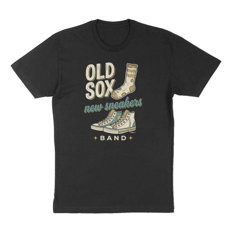 Custom t-shirt: "Old sox new sneakers band ", Front print, black shirt