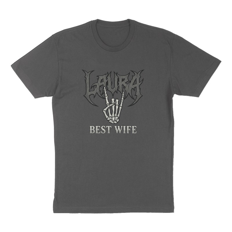 Custom t-shirt: "Laura", Front print, charcoal shirt
