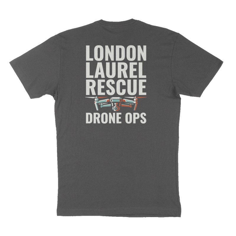Custom t-shirt: "London Laurel Rescue ", Back print, charcoal shirt