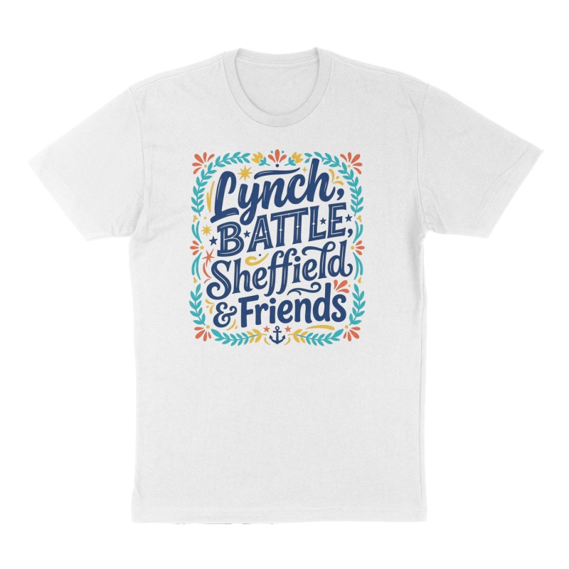 Custom t-shirt: "Lynch, Battle, Sheffield & Friends", Front print, white shirt