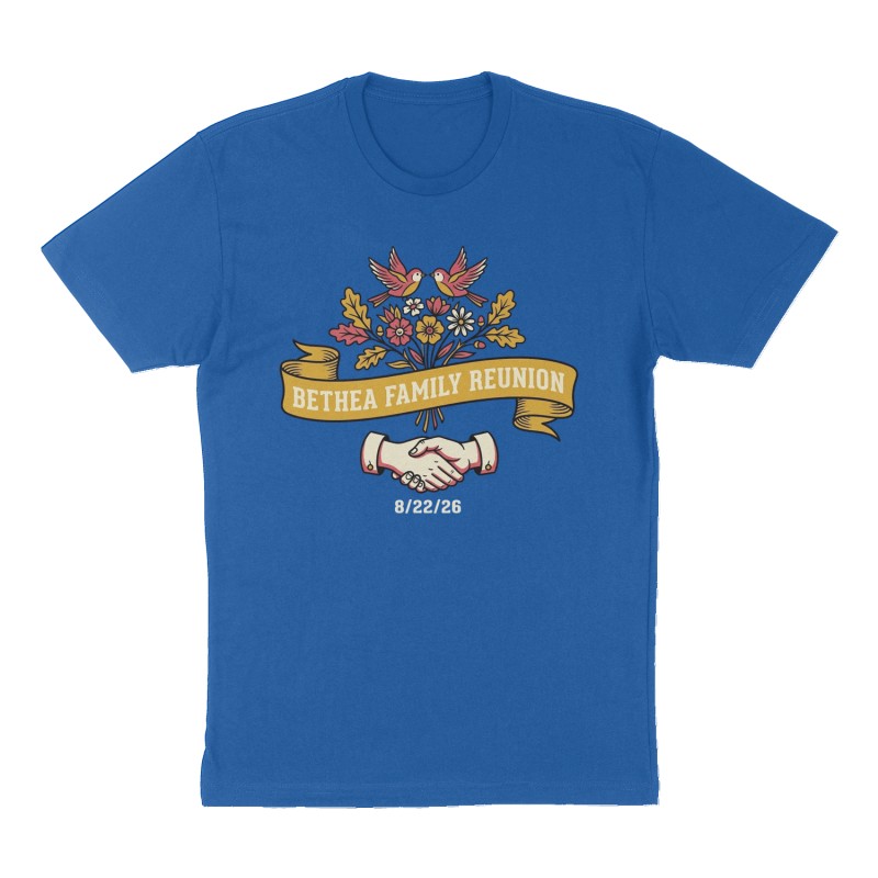 Custom t-shirt: "Bethea Family Reunion", royal-blue shirt