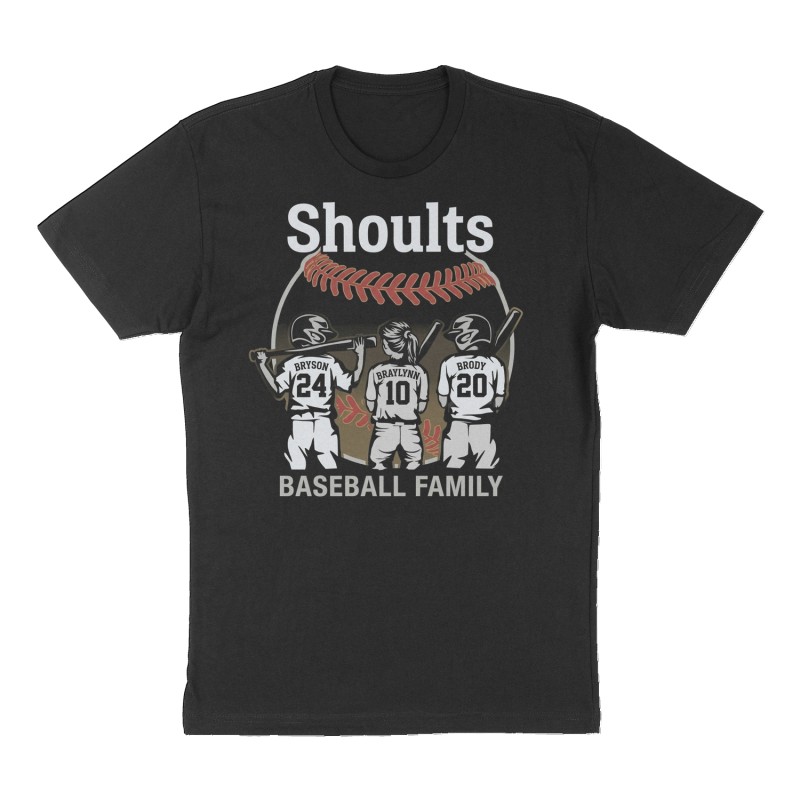 Custom t-shirt: "Shoults", Front print, black shirt