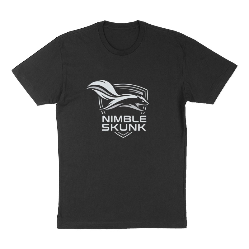 Custom t-shirt: "NIMBLE SKUNK", Front print, black shirt