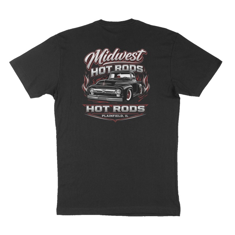 Custom t-shirt: "Midwest Hot Rods ", Back print, black shirt