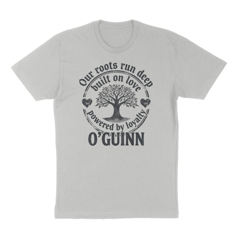 Custom t-shirt: "Our roots run deep built on love powered by loyalty ", Front print, heather-gray shirt