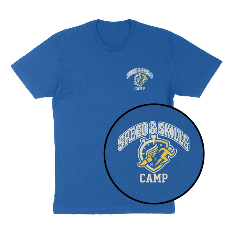 Custom t-shirt: "Speed & Skills Camp", Left Chest print, royal-blue shirt