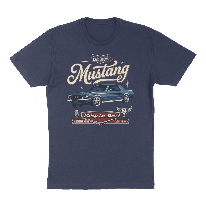 Custom t-shirt: "Mustang", Front print, navy shirt