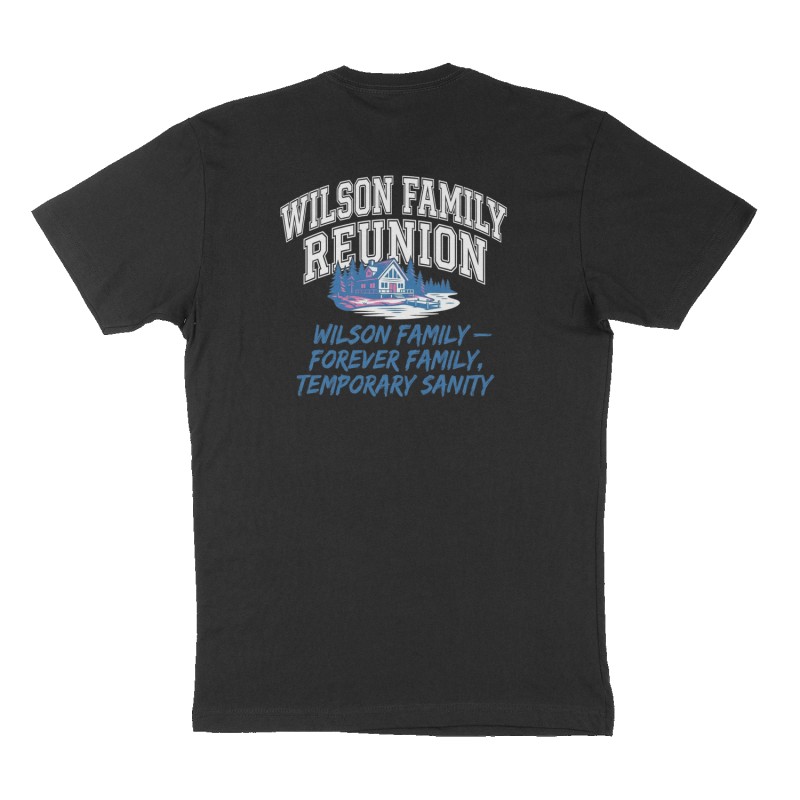 Custom t-shirt: "Wilson family reunion", Back print, black shirt
