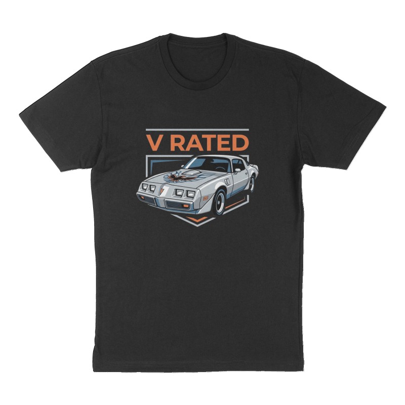 Custom t-shirt: "V RATED", Front print, black shirt