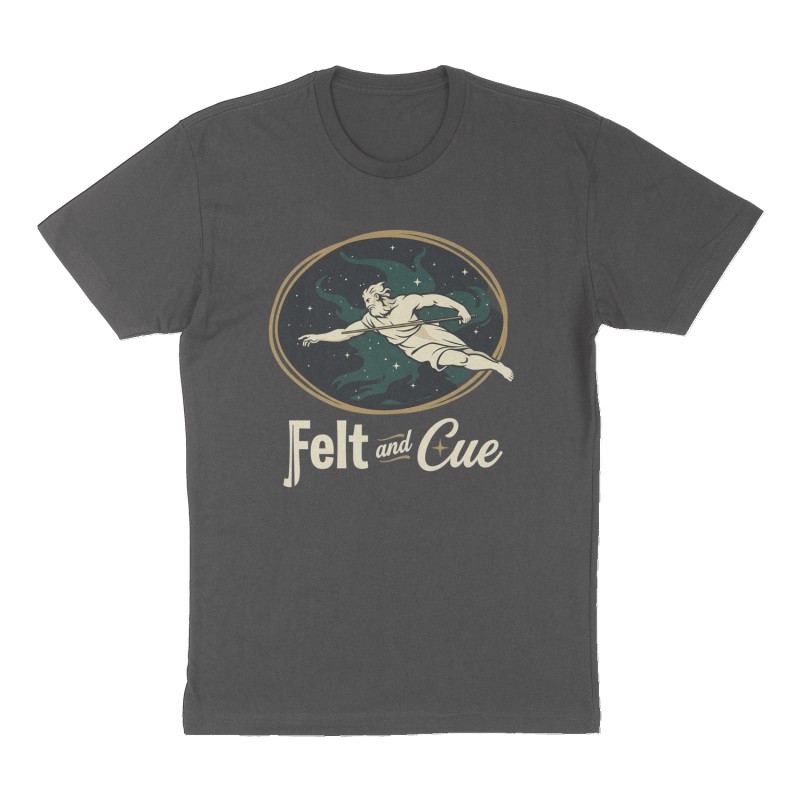 Custom t-shirt: "Felt and Cue ", Front print, charcoal shirt
