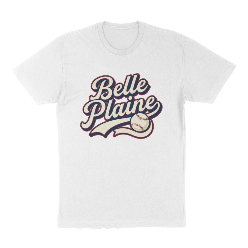 Custom t-shirt: "Belle Plaine", Front print, white shirt