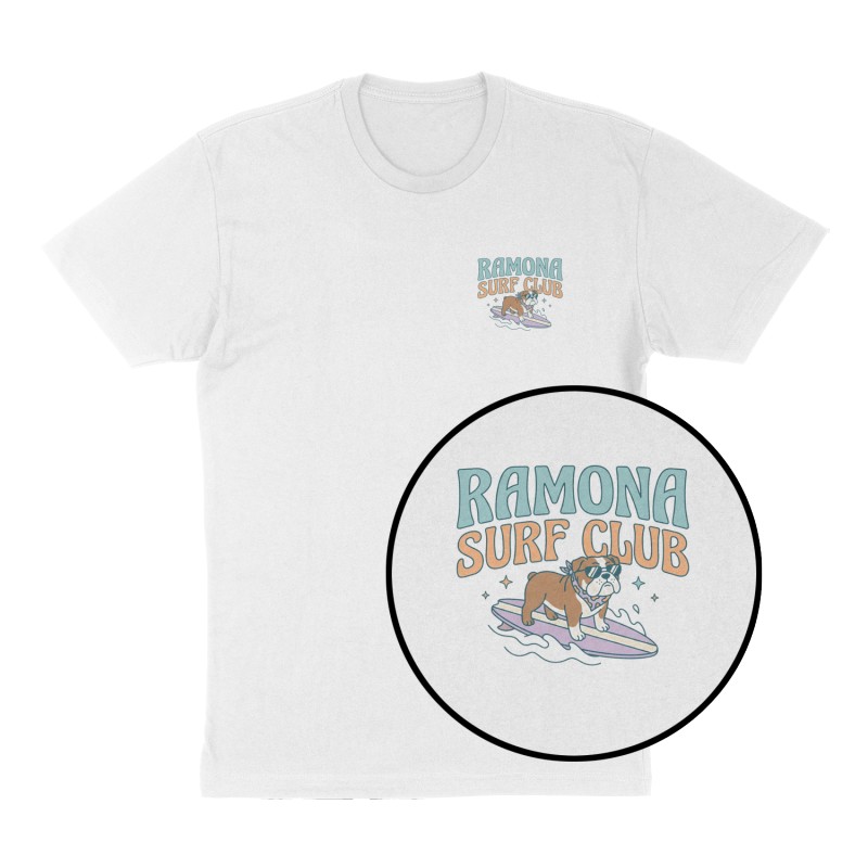 Custom t-shirt: "Ramona Surf Club", Left Chest print, white shirt