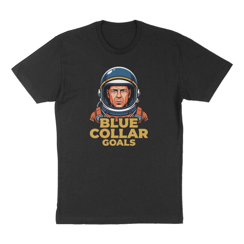 Custom t-shirt: "BLUE COLLAR GOALS", Front print, black shirt