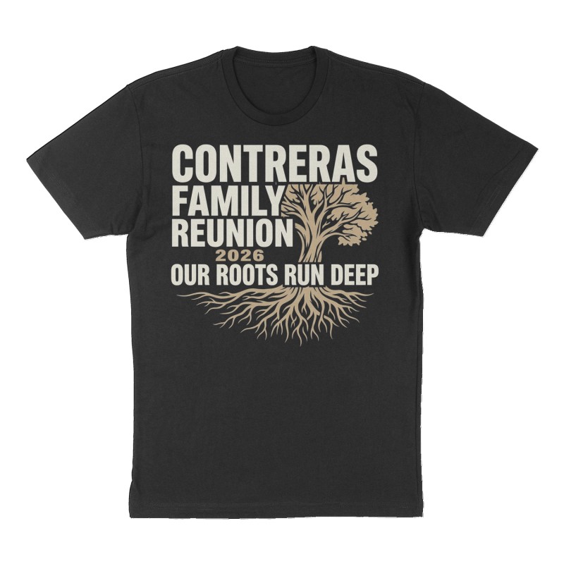 Custom t-shirt: "Contreras Family Reunion 2026", Front print, black shirt