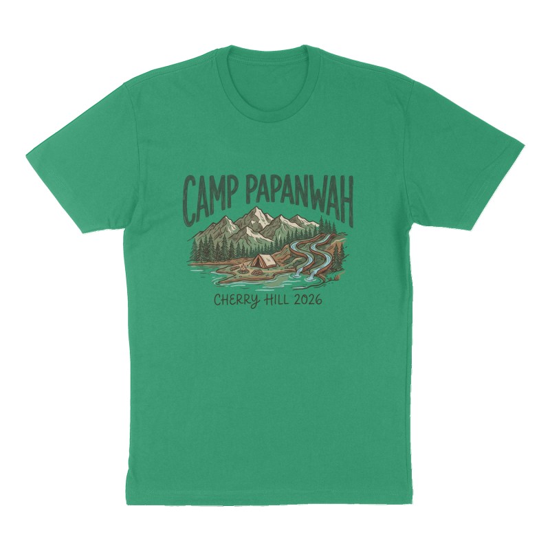 Custom t-shirt: "Camp Papanwah", Front print, green shirt