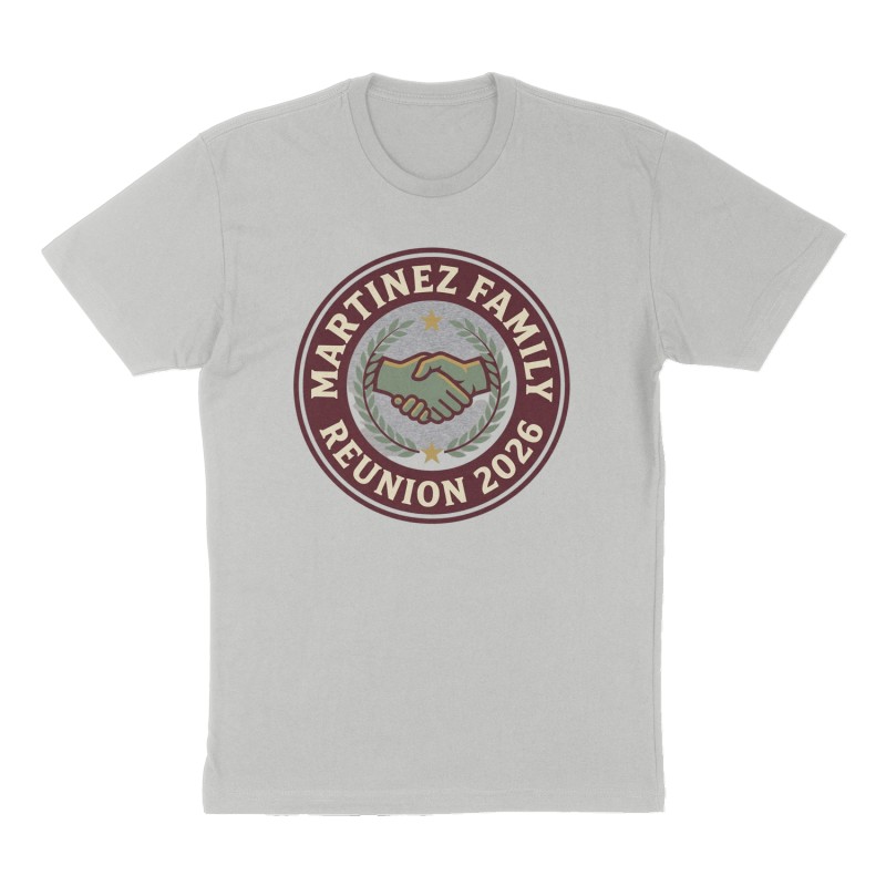 Custom t-shirt: "MARTINEZ FAMILY REUNION 2026", heather-gray shirt