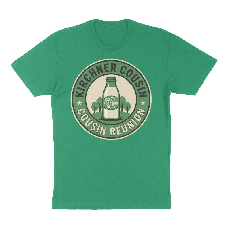 Custom t-shirt: "Kirchner Cousin Reunion", green shirt