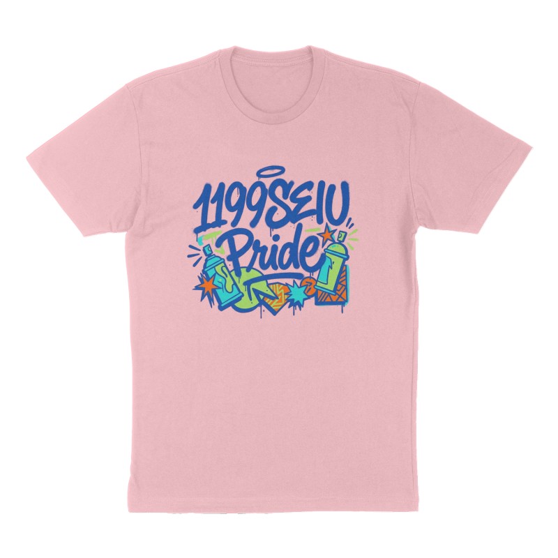 Custom t-shirt: "1199SEIU Pride", Front print, pink shirt