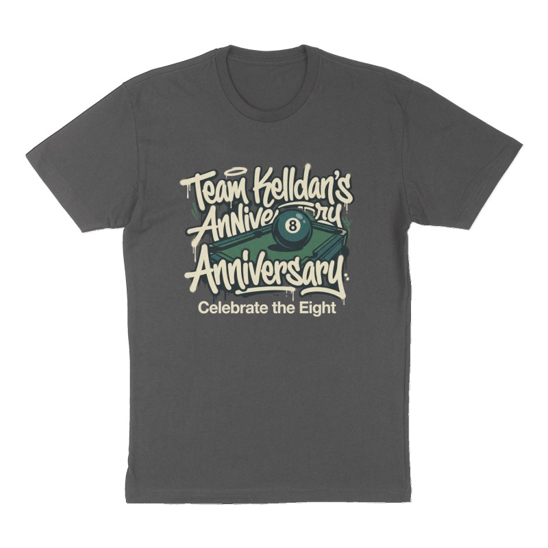 Custom t-shirt: "Team Kelldan’s Anniversary", Front print, charcoal shirt