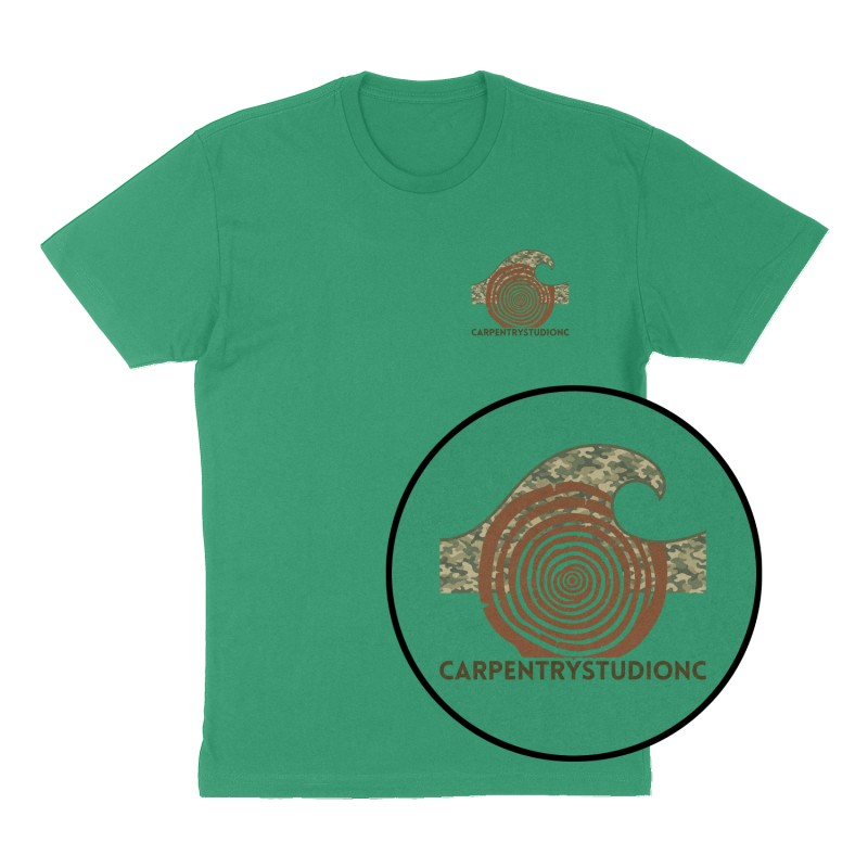 Custom t-shirt: "Carpentrystudionc", Left Chest print, green shirt