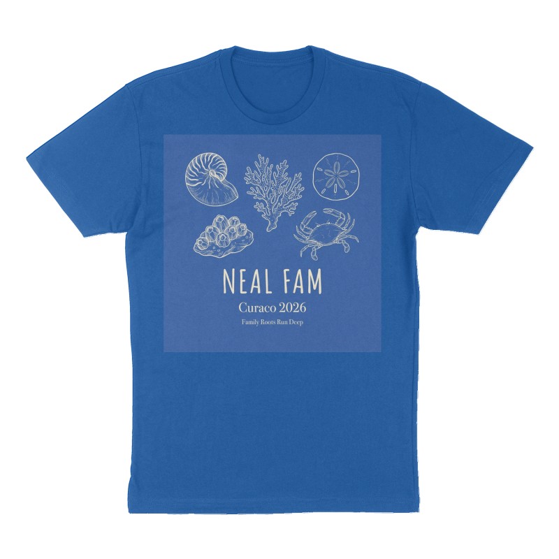 Custom t-shirt: "Neal Fam", Front print, royal-blue shirt