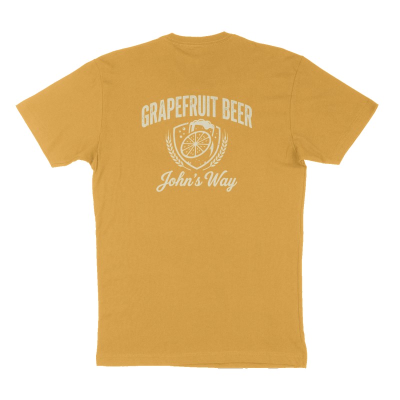 Custom t-shirt: "GRAPEFRUIT BEER", Back print, mustard-yellow shirt