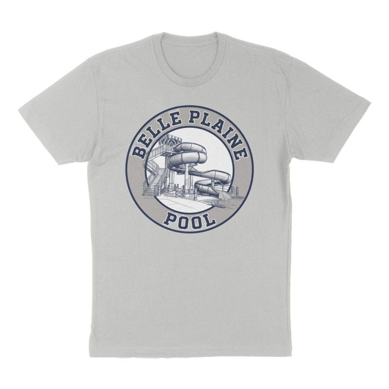Custom t-shirt: "BELLE PLAINE POOL", Front print, heather-gray shirt