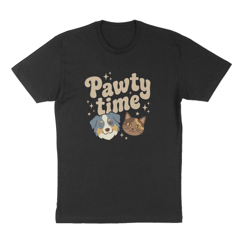 Custom t-shirt: "Pawty time", Front print, black shirt