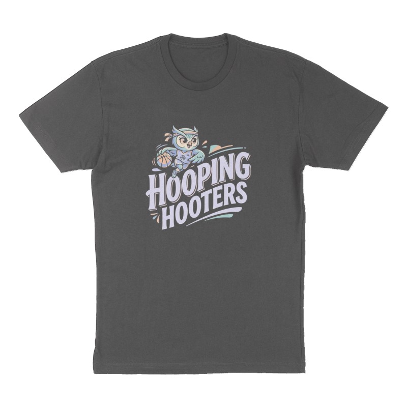 Custom t-shirt: "Hooping Hooters", Front print, charcoal shirt