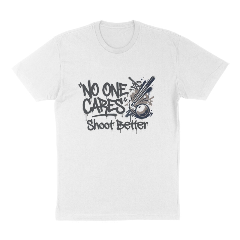 Custom t-shirt: "NO ONE CARES", Front print, white shirt