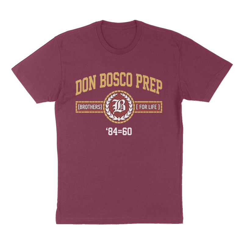 Custom t-shirt: "Don Bosco Prep", Front print, maroon shirt