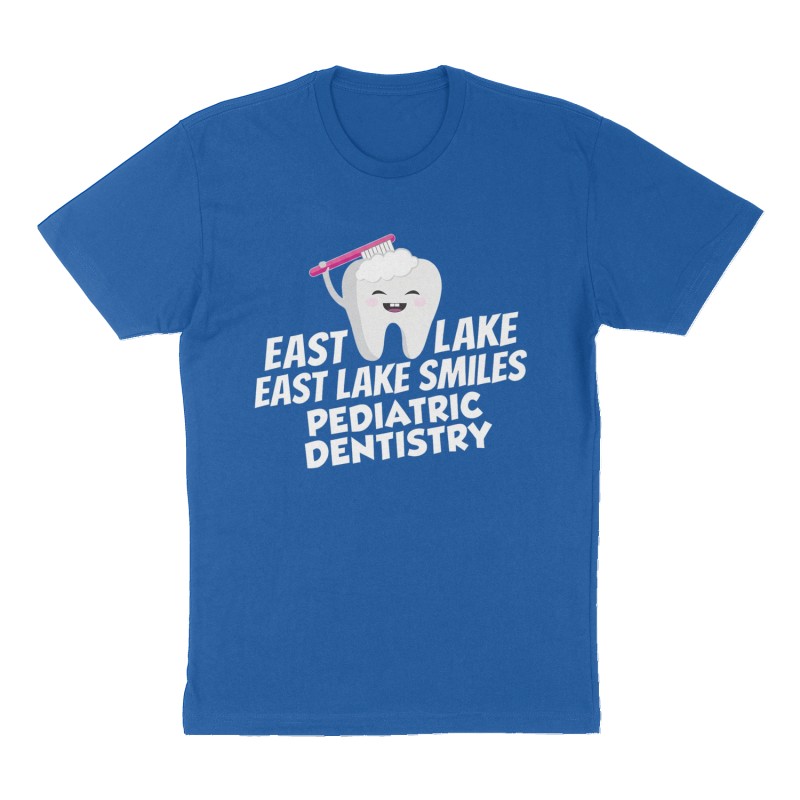 Custom t-shirt: "East Lake Smiles Pediatric Dentistry", Front print, royal-blue shirt